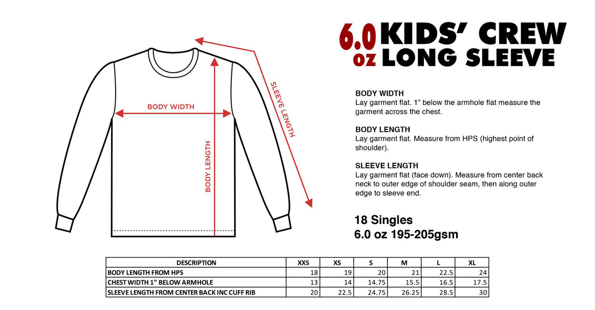 Kids Crew Neck Long Sleeve XXS-XL