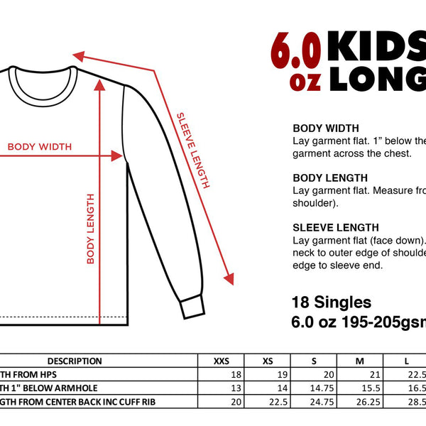 Kids Crew Neck Long Sleeve XXS-XL